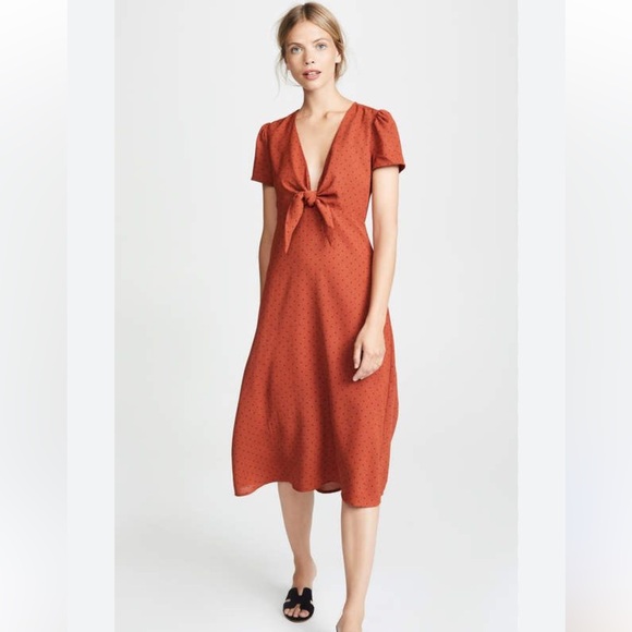 SHOPBOP- Rust Midi Dress with Tie Bust - Picture 1 of 5